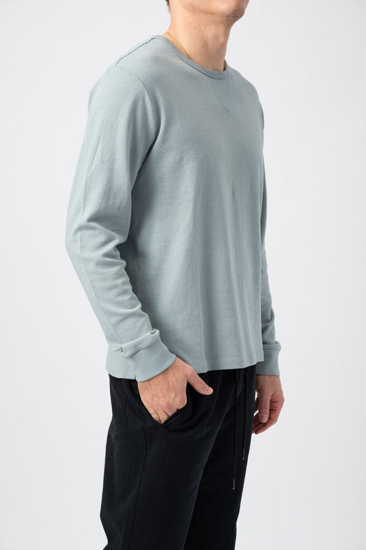 FRAME Long Sleeve Quilted Crewneck Shirt in Ice Blue