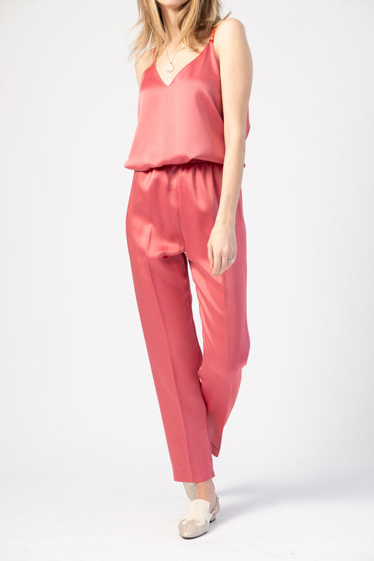 FORTE FORTE Envers Satin Crepe Elasticated Pants in Hibiscus