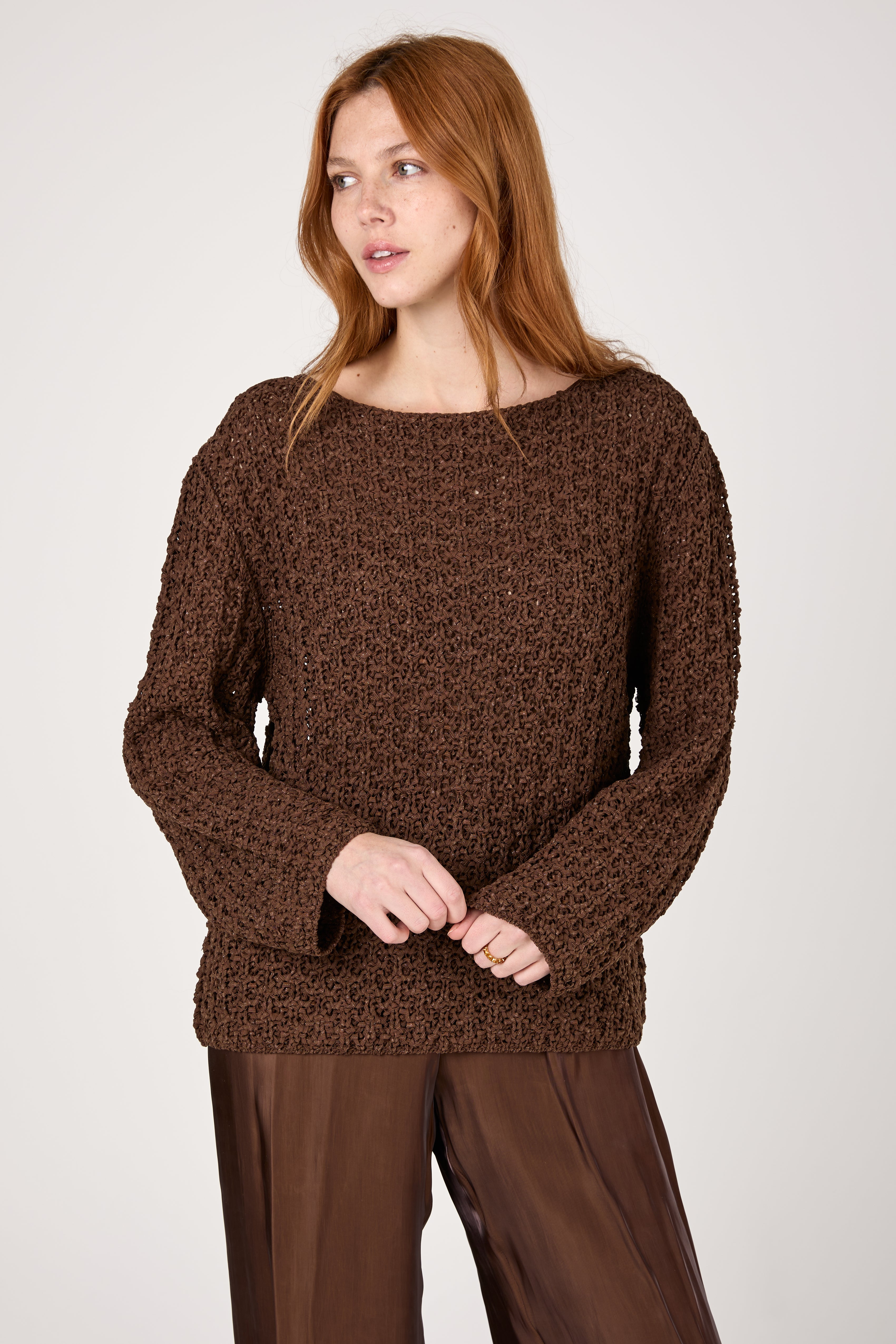 Cotton Knit Sweater in Marone