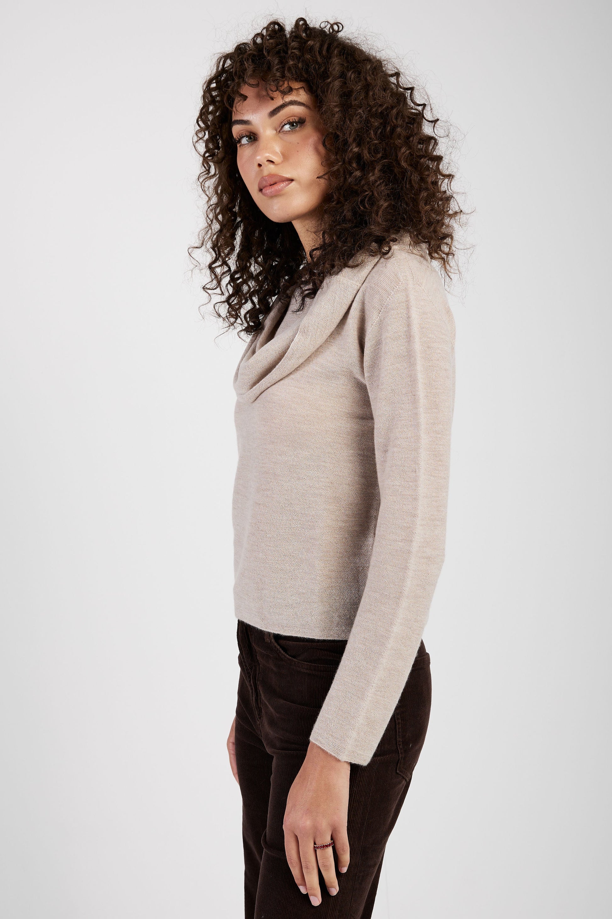 GENTRYPORTOFINO Cowl Neck Cashmere Sweater in Beige