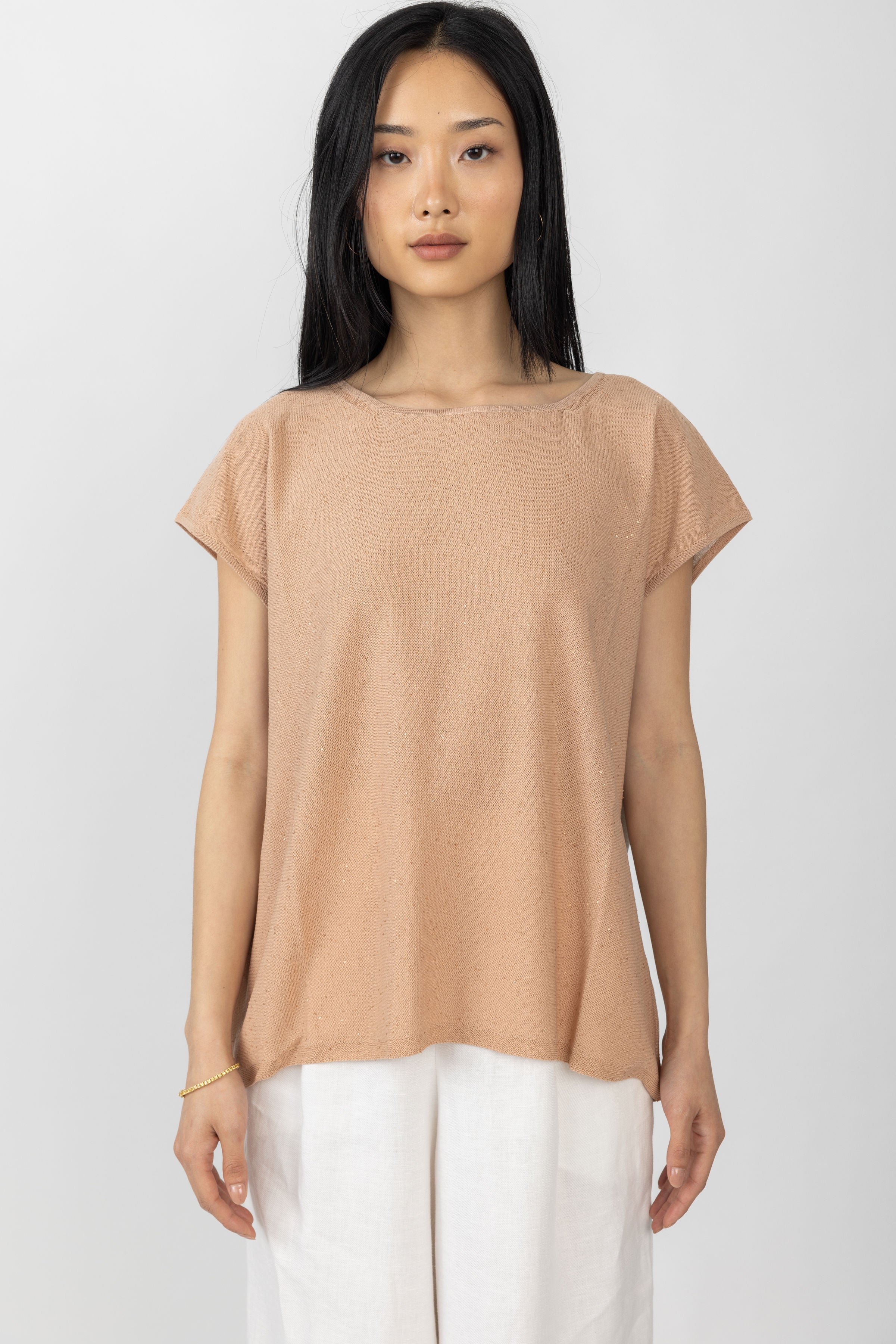 Knit Contrast Top in Rosa Roccia