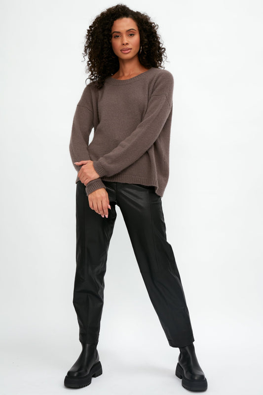 GENTRYPORTOFINO Cropped Leather Pant in Black