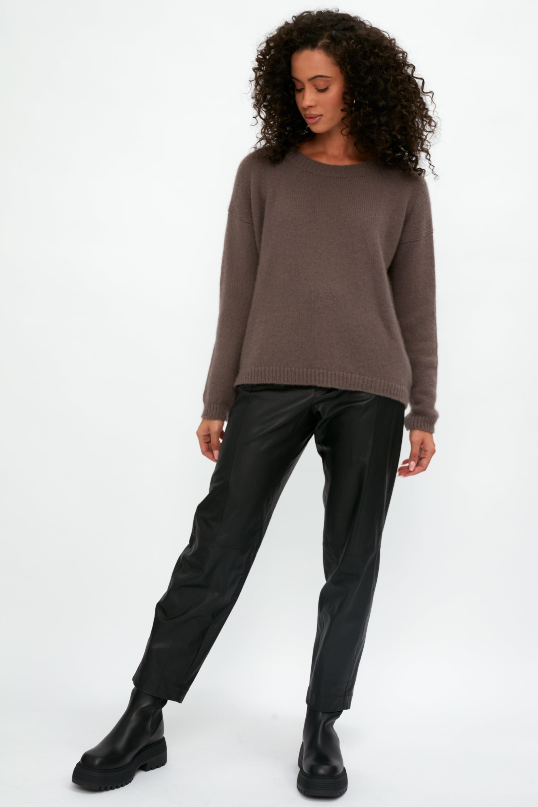 GENTRYPORTOFINO Cropped Leather Pant in Black