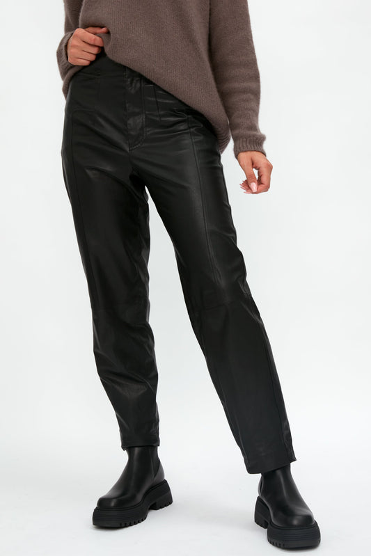 GENTRYPORTOFINO Cropped Leather Pant in Black