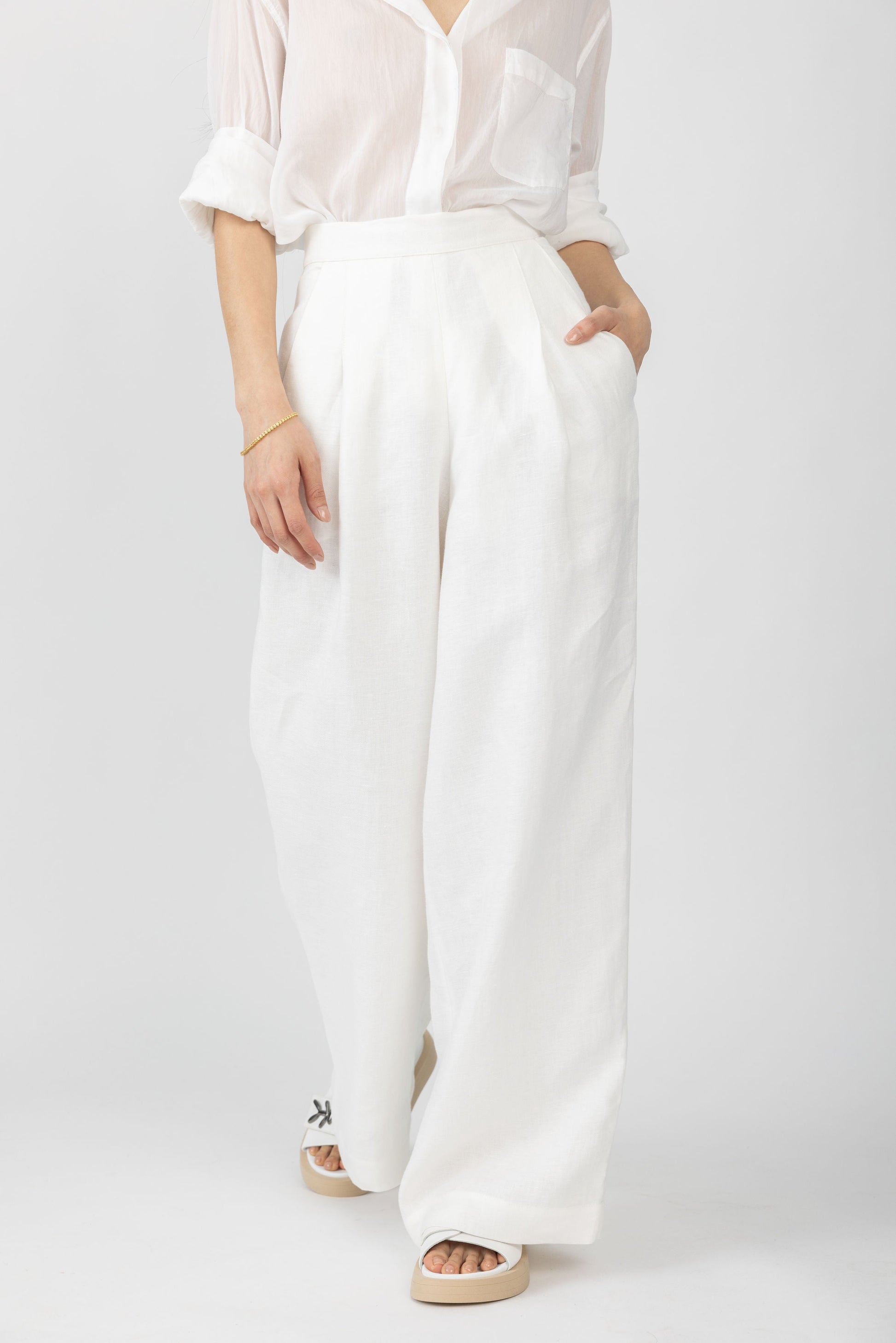 GENTRYPORTOFINO Woven Linen Pant in Latte