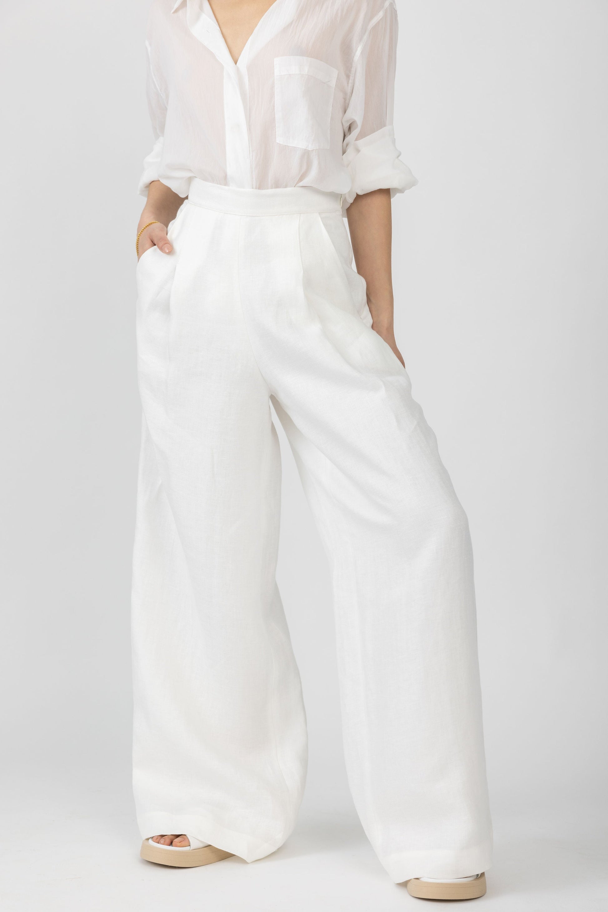 GENTRYPORTOFINO Woven Linen Pant in Latte