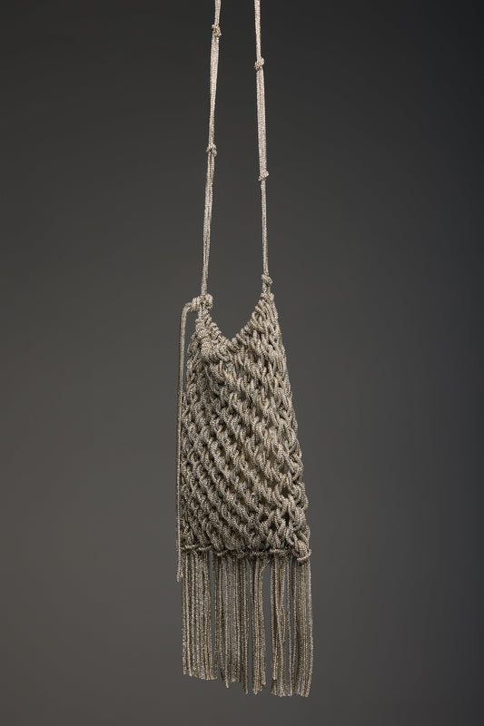GENTRYPORTOFINO Woven Metallic Bag in Silver
