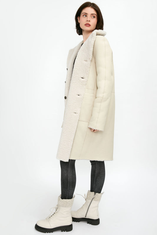 GIORGIO BRATO Reversible Shearling Coat in Ivory