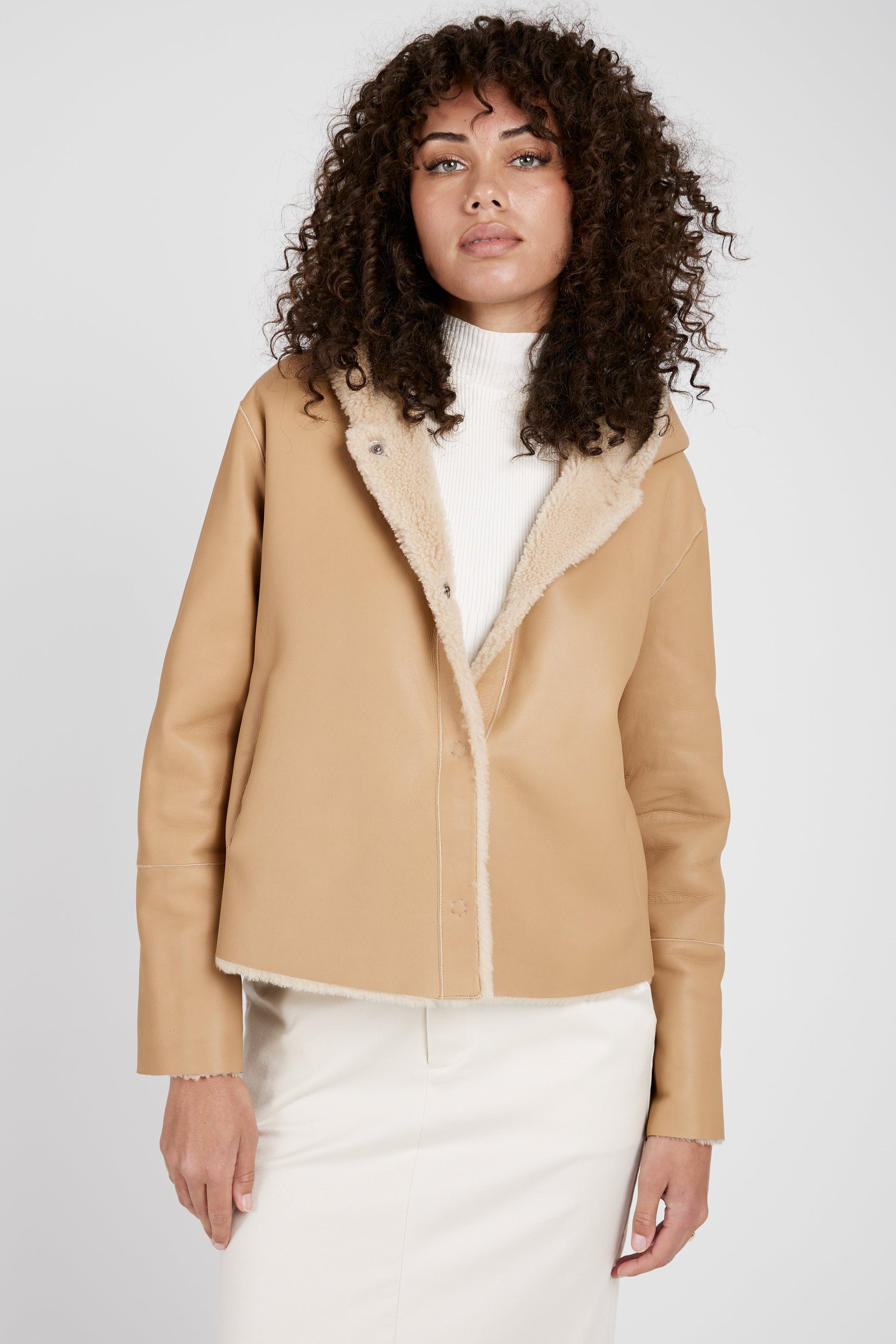 GIORGIO BRATO Reversible Shearling Waist Coat in Mandorla