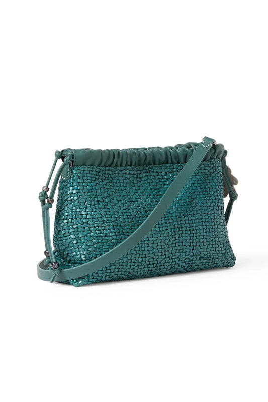 Clutch Intreccio Leather Arricciata Bag in Madreperla Ottanio