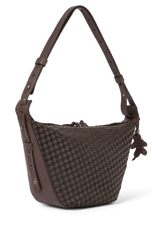 Ilenia Intreccio Leather Bag in Scacchiera Moro