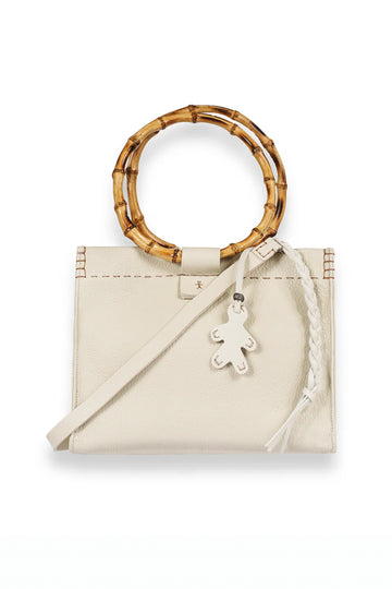 Leather Shopping Bambu Bag in Martellato Gesso