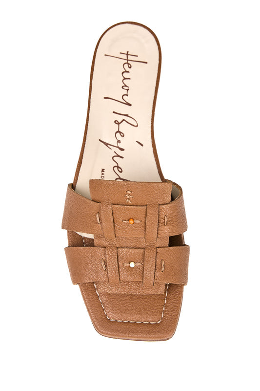 Leather Slides in Martellato Cuoio