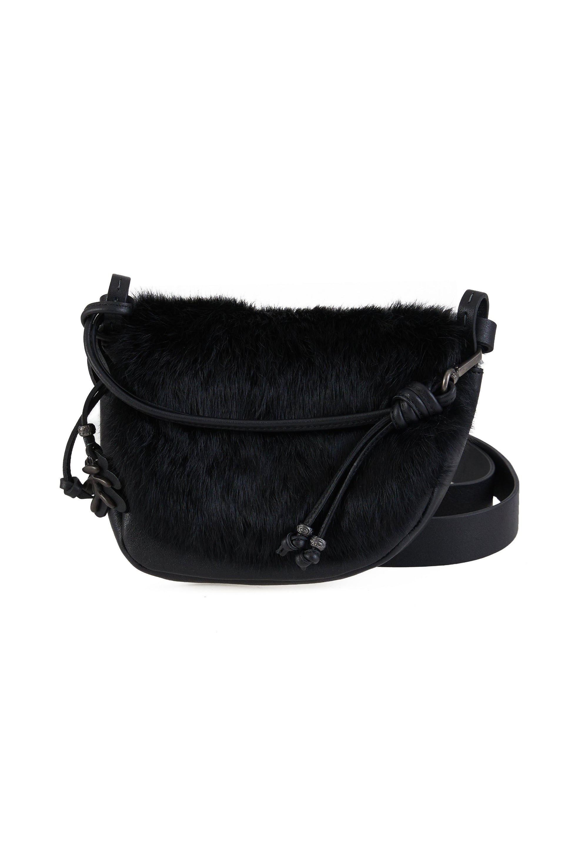 HENRY BEGUELIN Marinella Messico Small Leather and Fur Bag in Lapin Nero