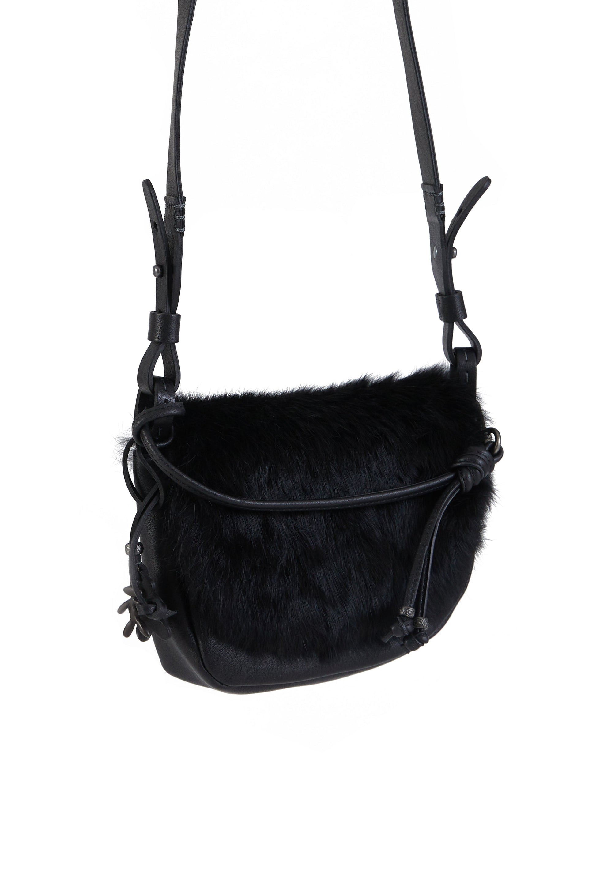 HENRY BEGUELIN Marinella Messico Small Leather and Fur Bag in Lapin Nero
