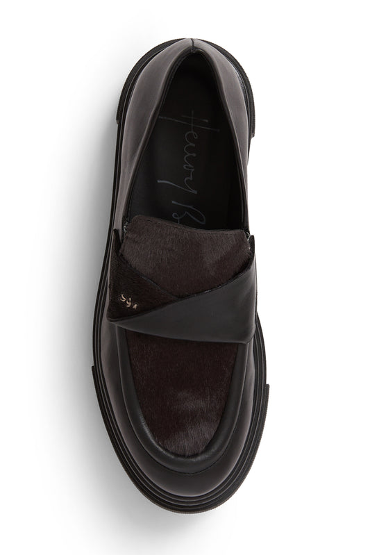 Norton Leather Moccasin Shoe in Pony Sfumato Nero