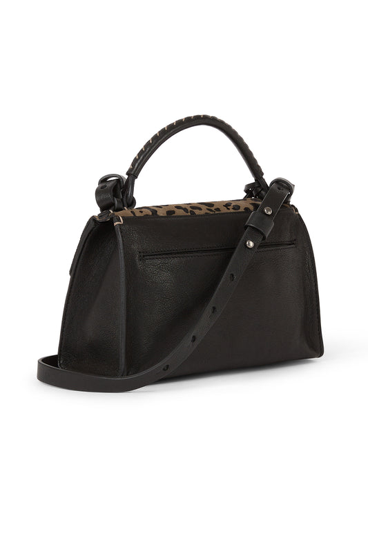 Precious Baguette Lace Leather Bag in Old Iron and Pony Sfumato Leopardo Nero