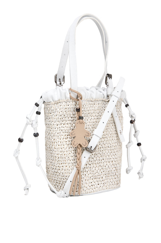 Secchiello Intreccio Leather Arricciata Bag in Madreperla Gesso