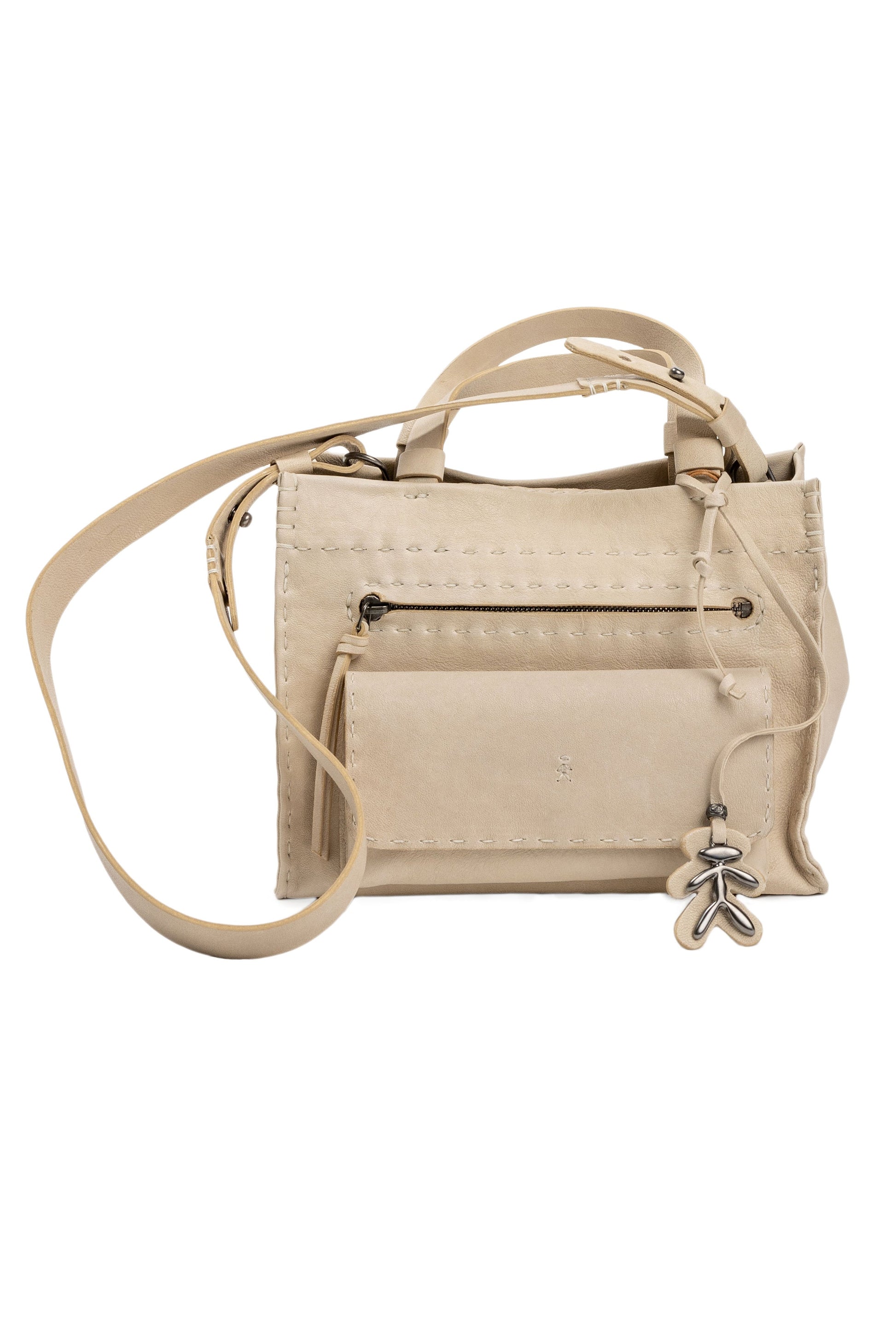 HENRY BEGUELIN Shopping Pocket Leather Bag in Old Iron Beige