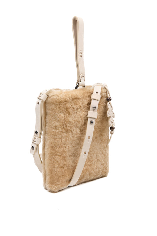 Fluffy Leather Bag in Montone Beige