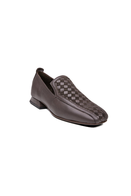 Intreccio Leather Shoe in Scacchiera Moro
