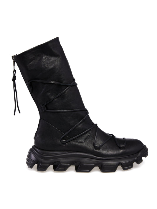 HENRY BEGUELIN Old Iron Tall Leather Boot With Laces in Nero