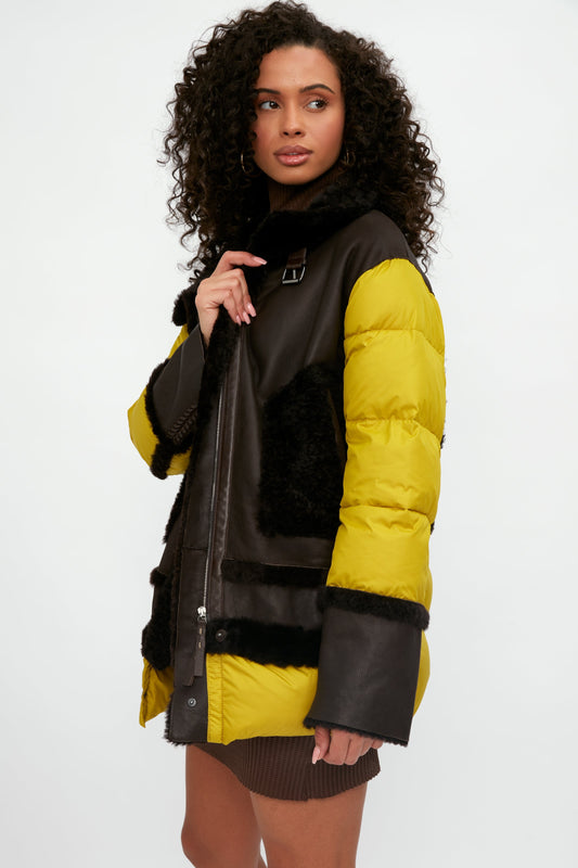 HENRY BEGUELIN Shearling and Leather Parka Coat in Moro and Curry
