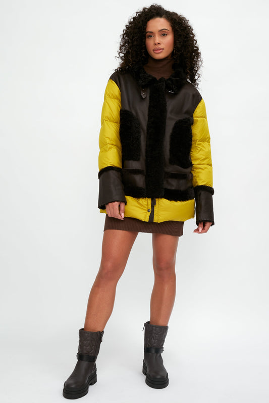 HENRY BEGUELIN Shearling and Leather Parka Coat in Moro and Curry