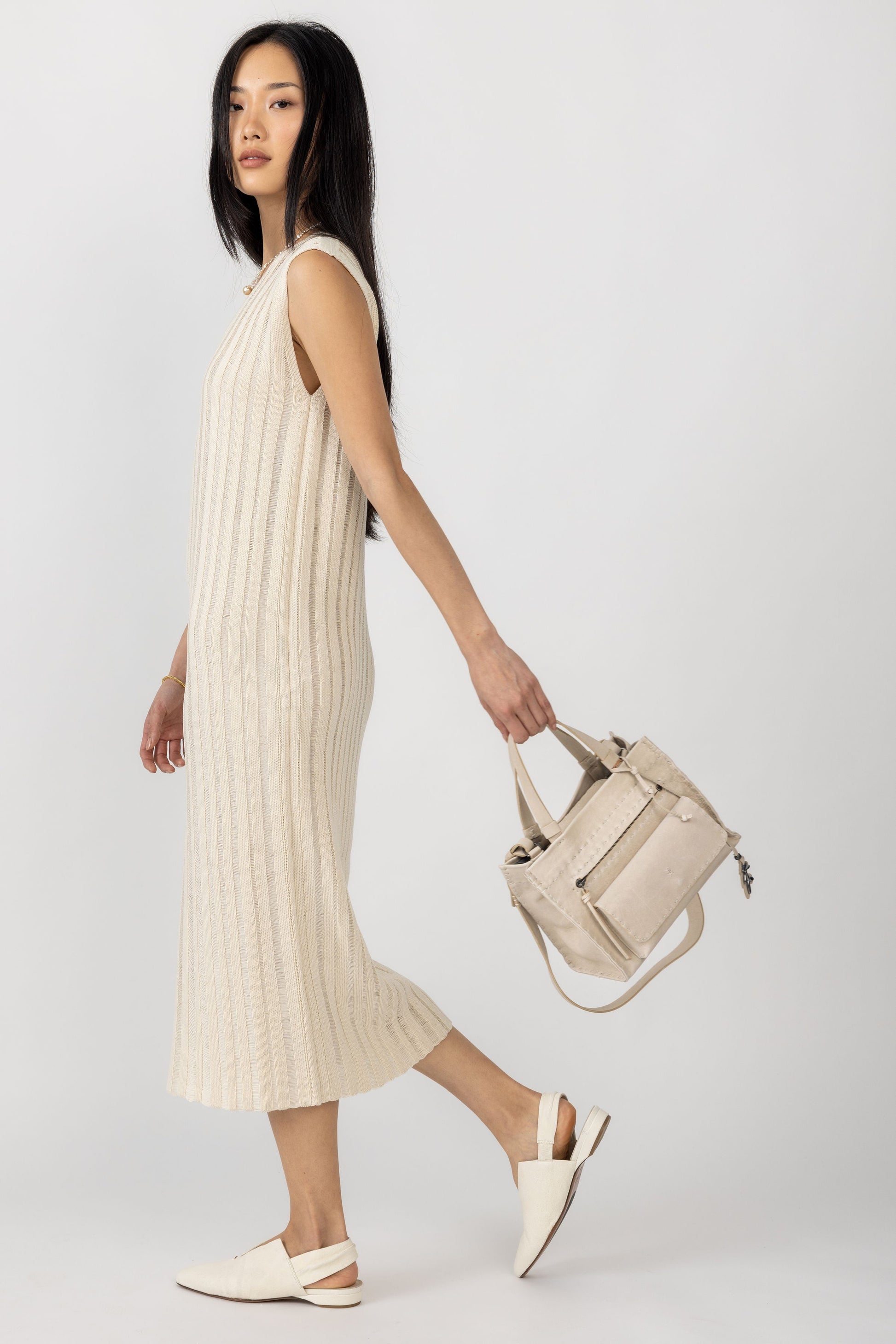 HENRY BEGUELIN Shopping Pocket Leather Bag in Old Iron Beige