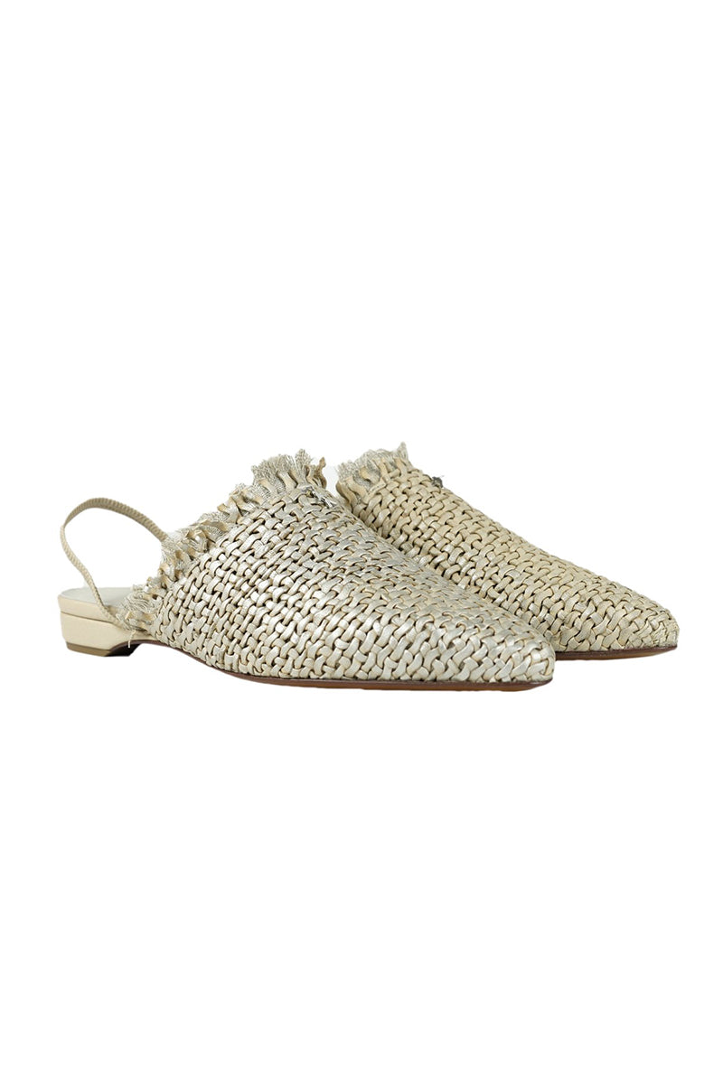 HENRY BEGUELIN Slingback Flat Mule Intreccio in Madreperla Beige