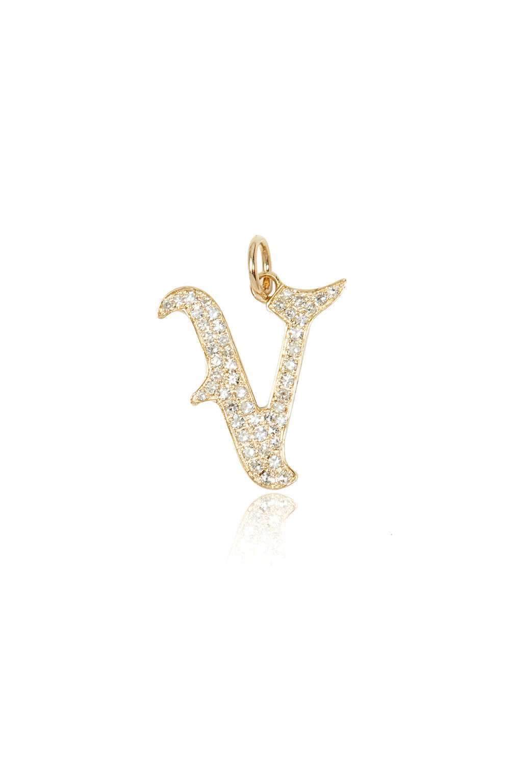 L.A. STEIN Gothic Initial Diamond Pavé Pendant V Yellow Gold