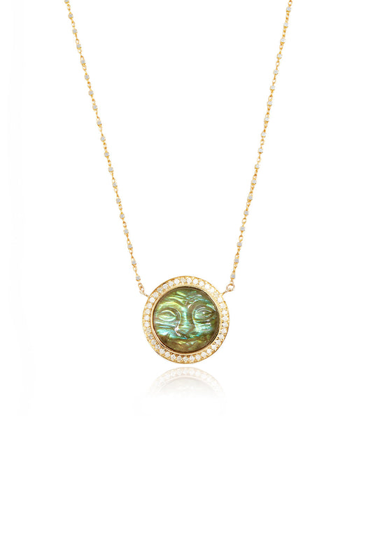 L.A. STEIN Diamond Man in the Moon Labradorite Pendant Necklace