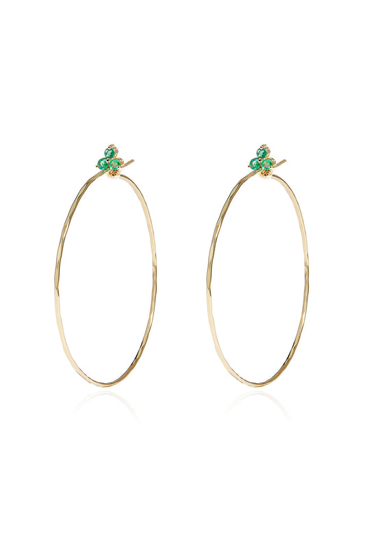 L.A. STEIN Large Emerald Fleurette Hoops in 18k Yellow Gold