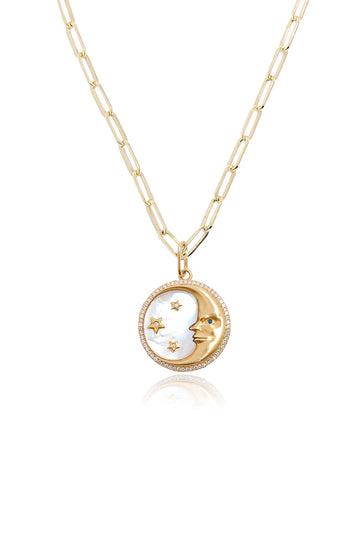 L.A. STEIN Mother of Pearl Crescent Moon Pendant Necklace