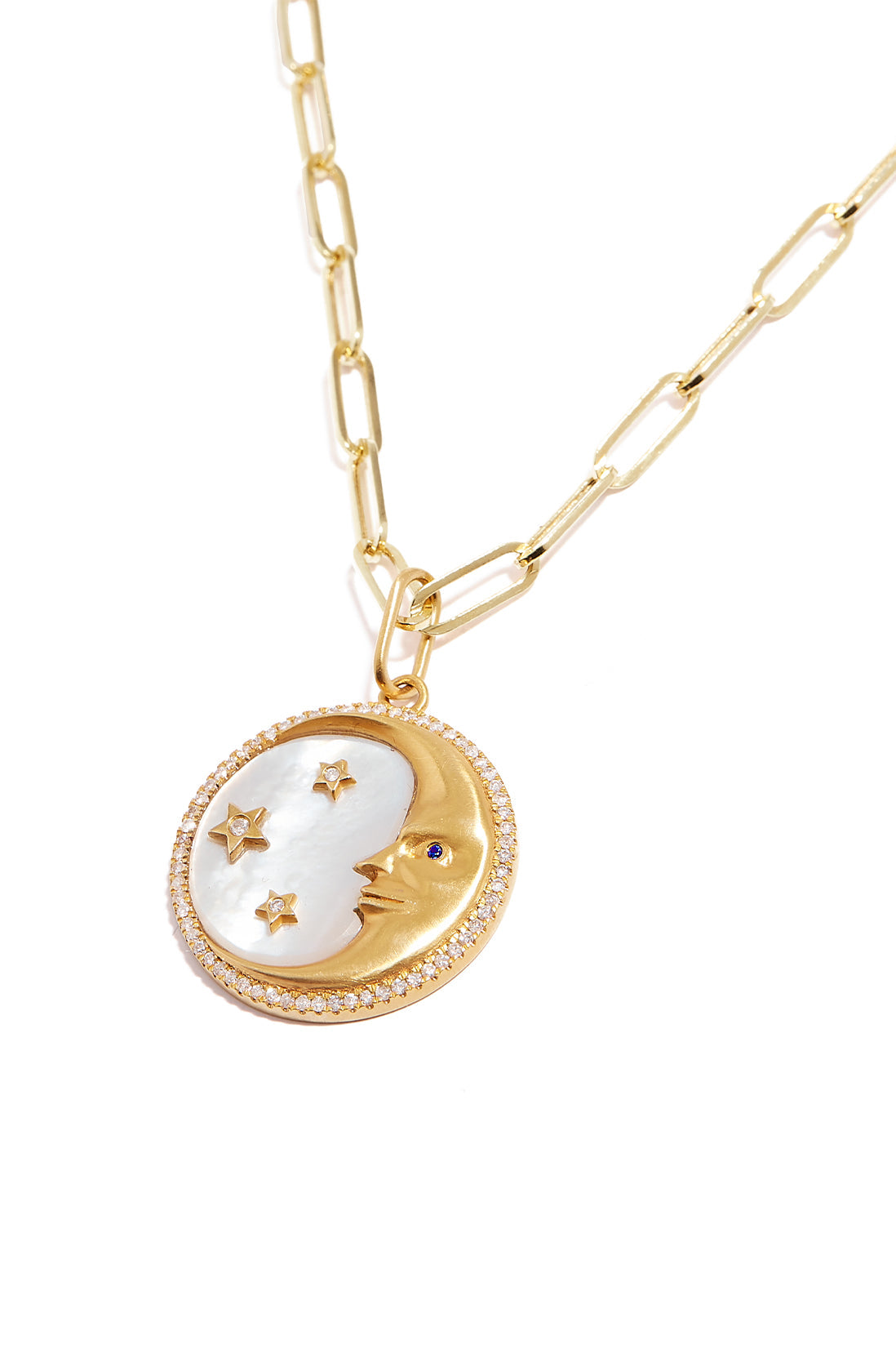 L.A. STEIN Mother of Pearl Crescent Moon Pendant Necklace