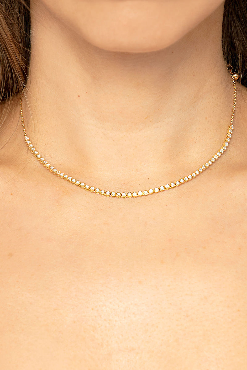 L.A. STEIN Small Diamond Tennis Necklace in Yellow Gold