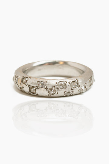 L.A. STEIN Platinum Handmade Band Ring with Vintage Diamonds