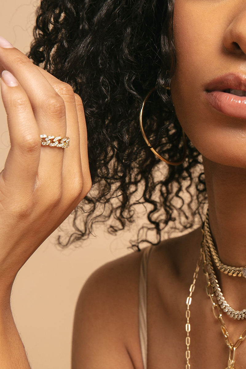 L.A. STEIN Diamond Pavé Chain Ring in Yellow Gold