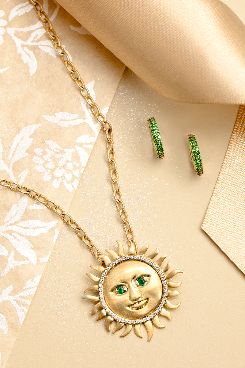 L.A. STEIN Jumbo Emerald Soleil Pendant Necklace in 18k Yellow Gold