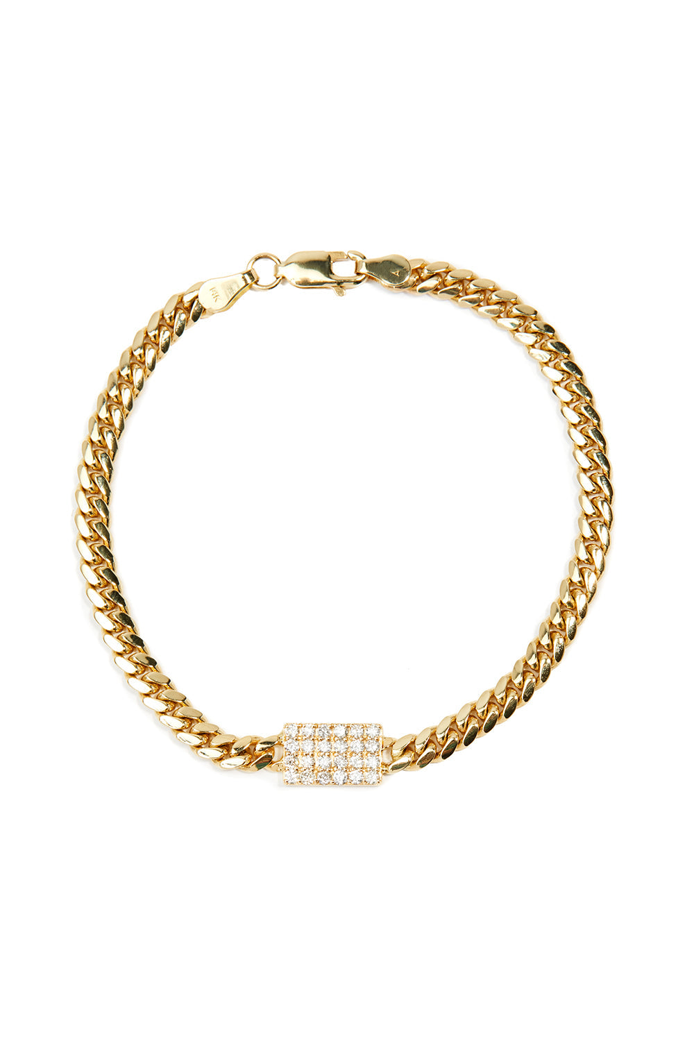 L.A. STEIN Miami Cuban Chain Bracelet with Diamond Pad in 14k Yellow Gold