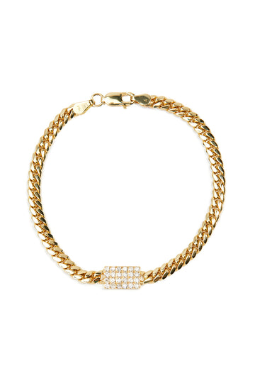 L.A. STEIN Miami Cuban Chain Bracelet with Diamond Pad in 14k Yellow Gold