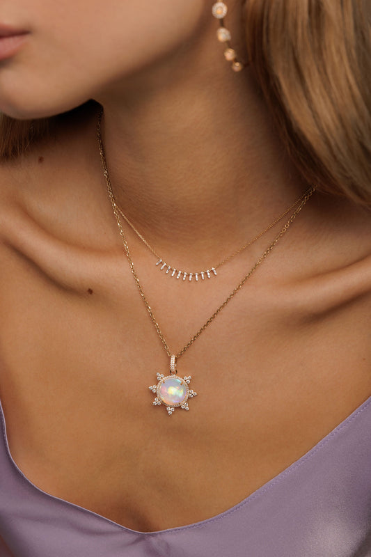 L.A. STEIN Opal Diamond Pendant Necklace with Chain