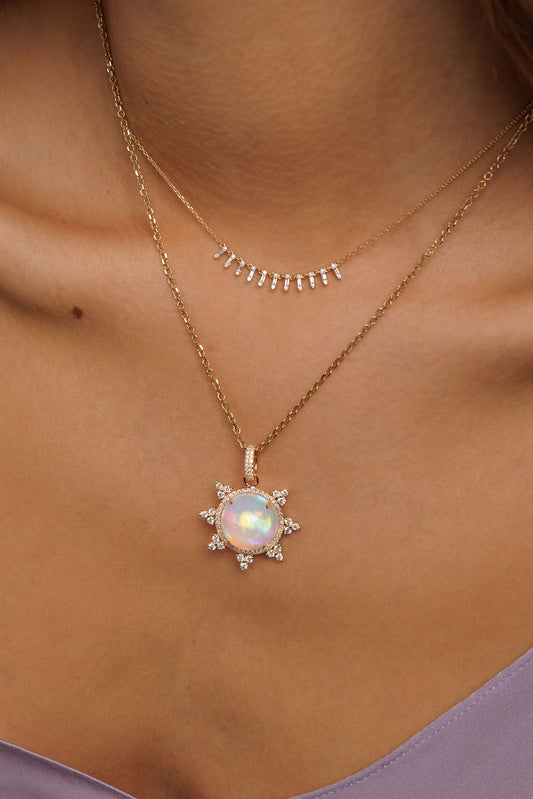 L.A. STEIN Floating Baguette Diamond Row Necklace in 18k Yellow Gold