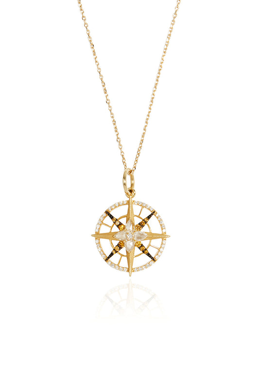 L.A. STEIN Rose Cut Brown Diamond Compass Necklace in 18k Yellow Gold