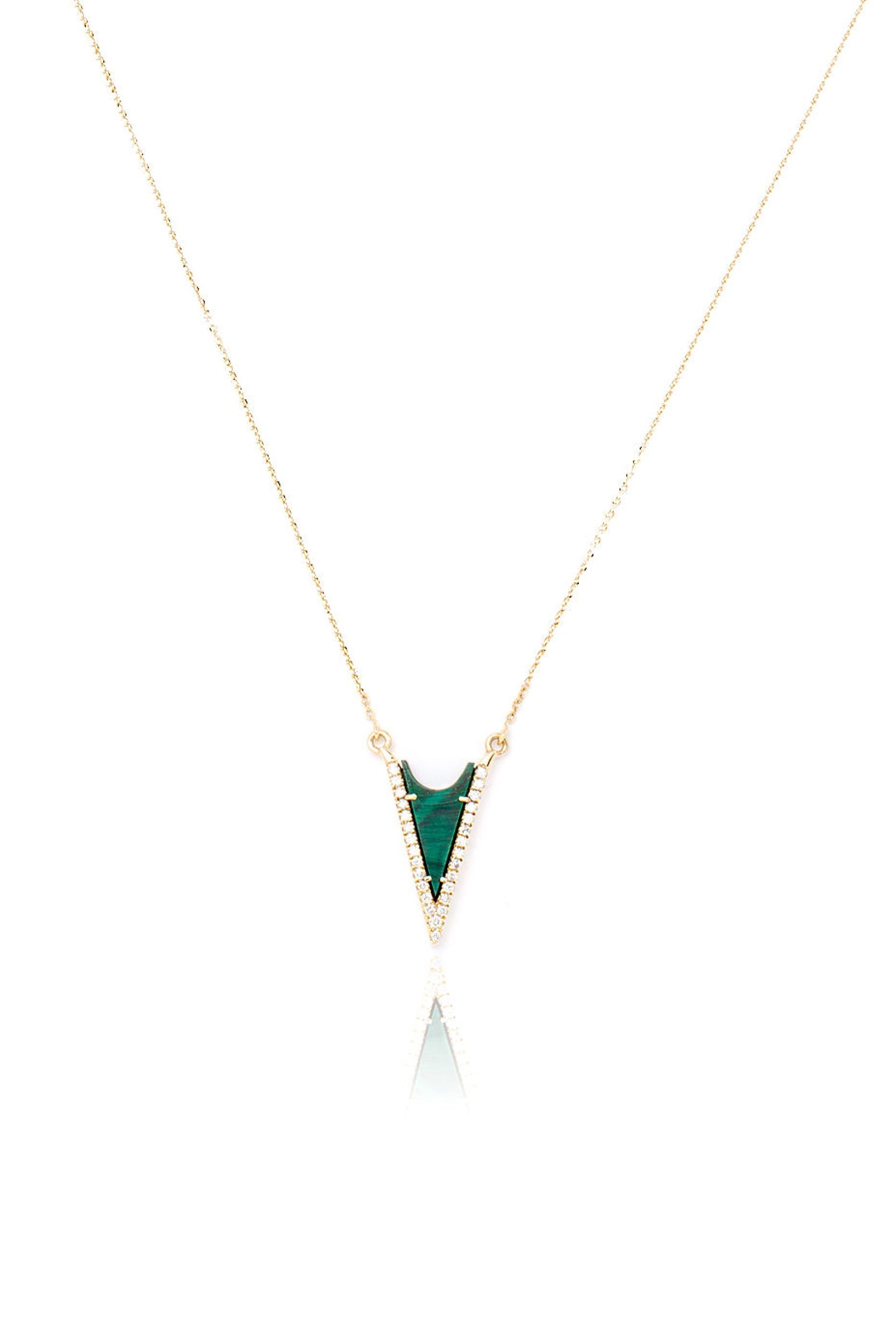 L.A. STEIN Malachite Diamond V Necklace in Yellow Gold