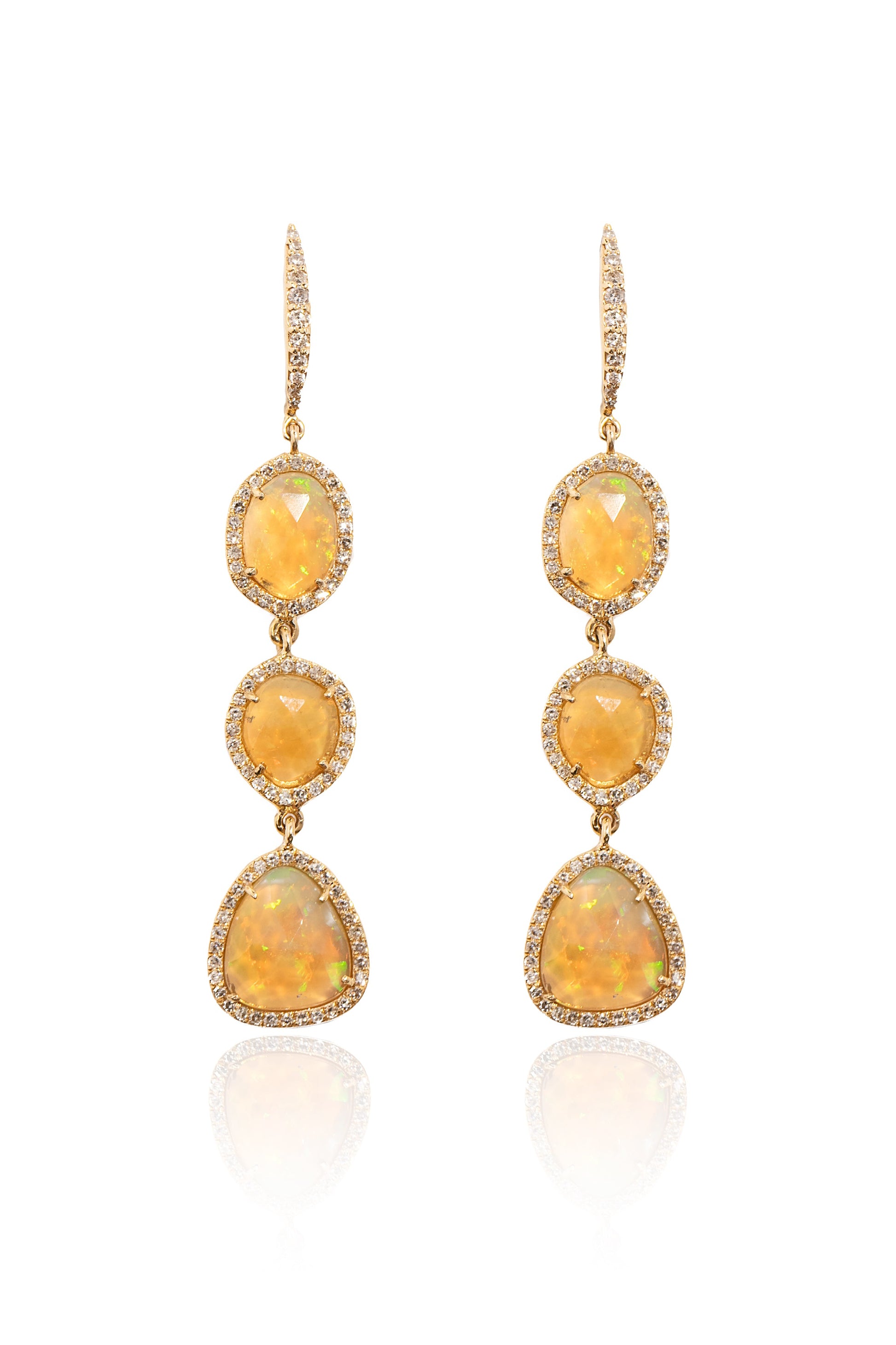 L.A. STEIN 3 Diamond Opal Earrings in 14k Yellow Gold