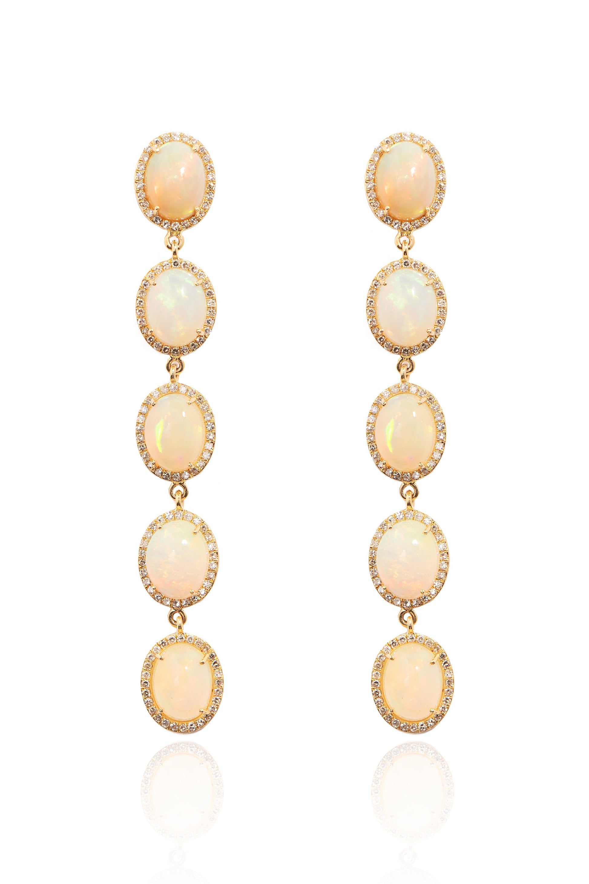 L.A. STEIN 5 Diamond Opal Earrings in 14k Yellow Gold