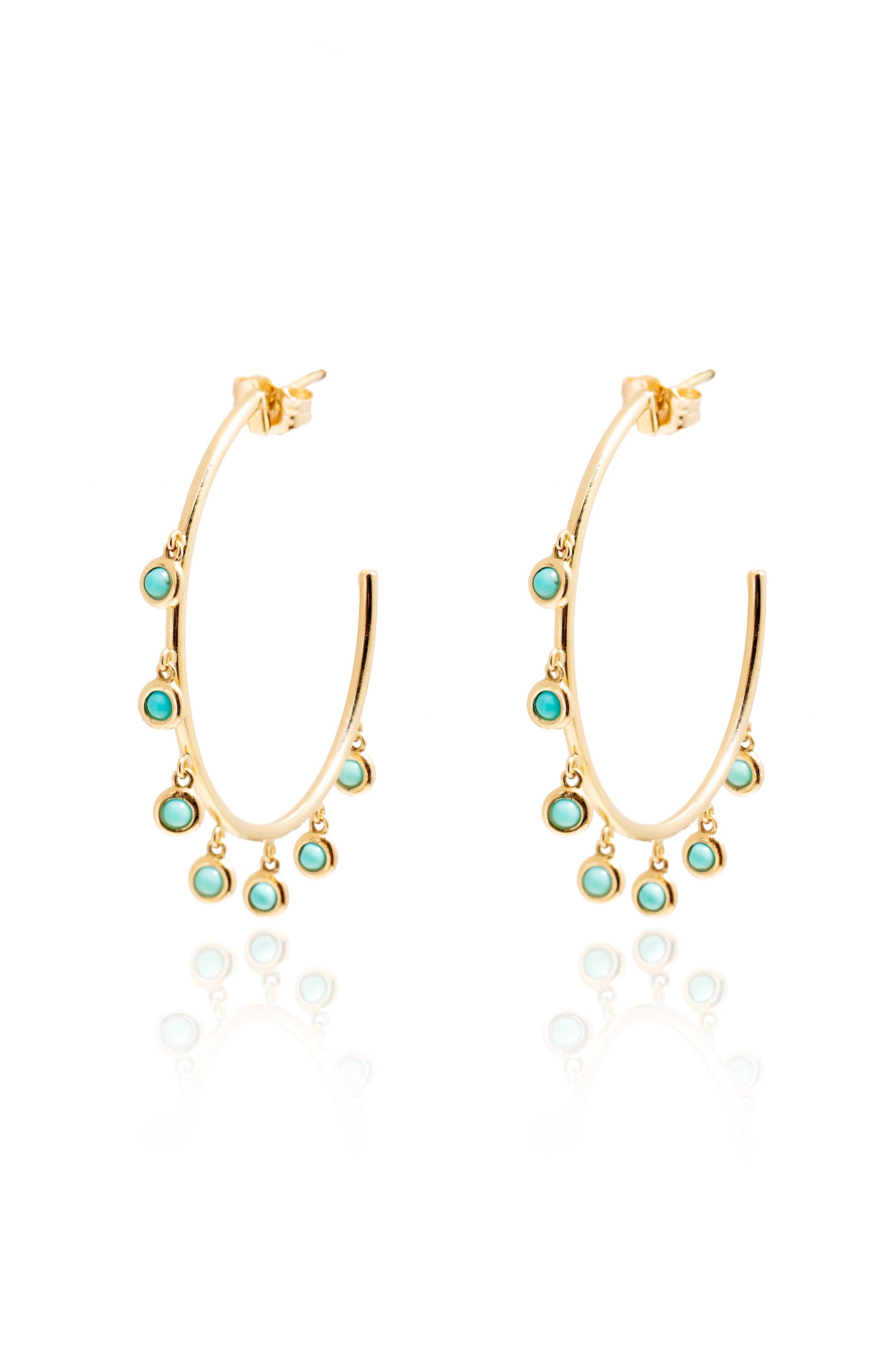 L.A. STEIN Small Turquoise Gypsy Hoops in Yellow Gold