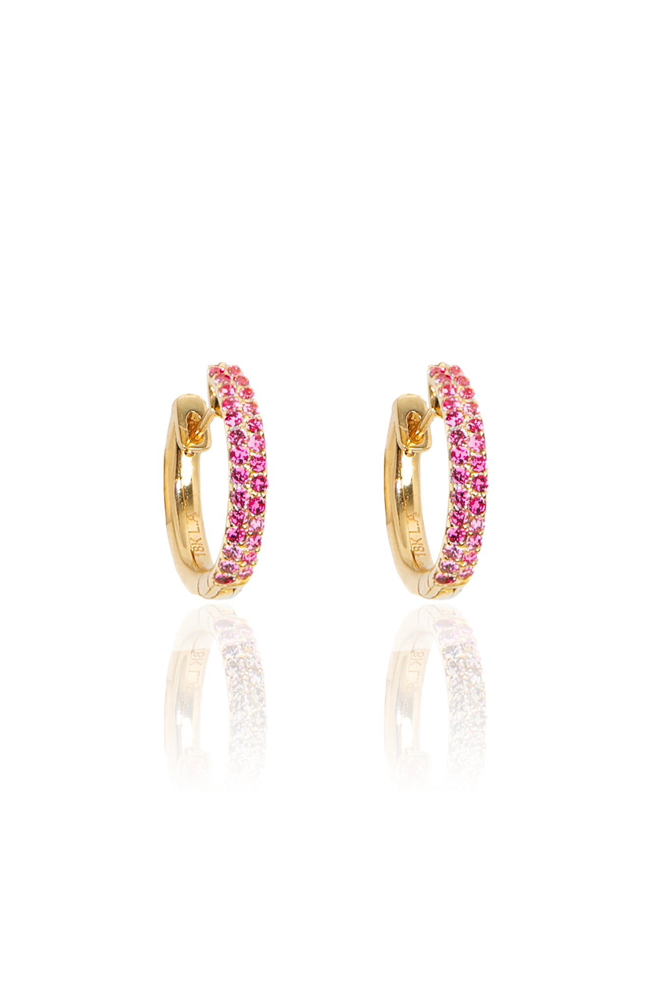 L.A. STEIN Pink Sapphire Pavé Huggies in Yellow Gold