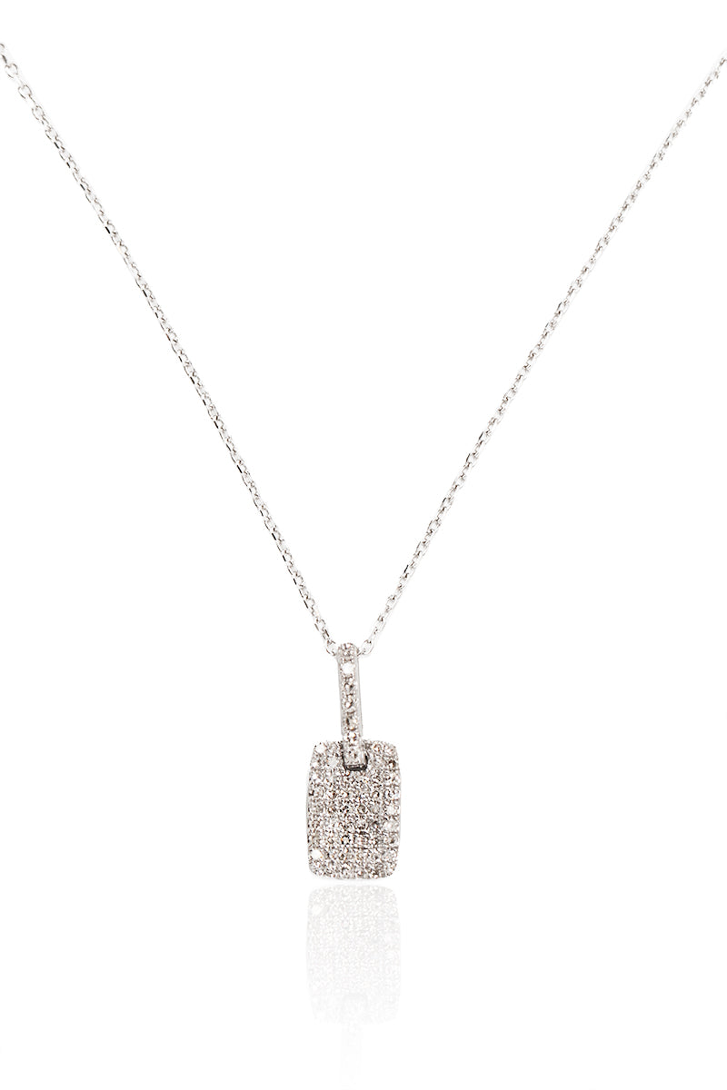 L.A. STEIN Micro Mini Pavé Diamond ID Tag in White Gold
